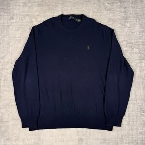 Ralph Lauren Sweater Mens XL Blue Wool Crewneck Pullover Preppy Classic Golf